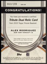 2023 Topps Tribute Alex Rodriguez Dual Relic /199 - Image 2