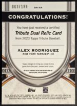 2023 Topps Tribute Alex Rodriguez Dual Relic /199 - Image 2