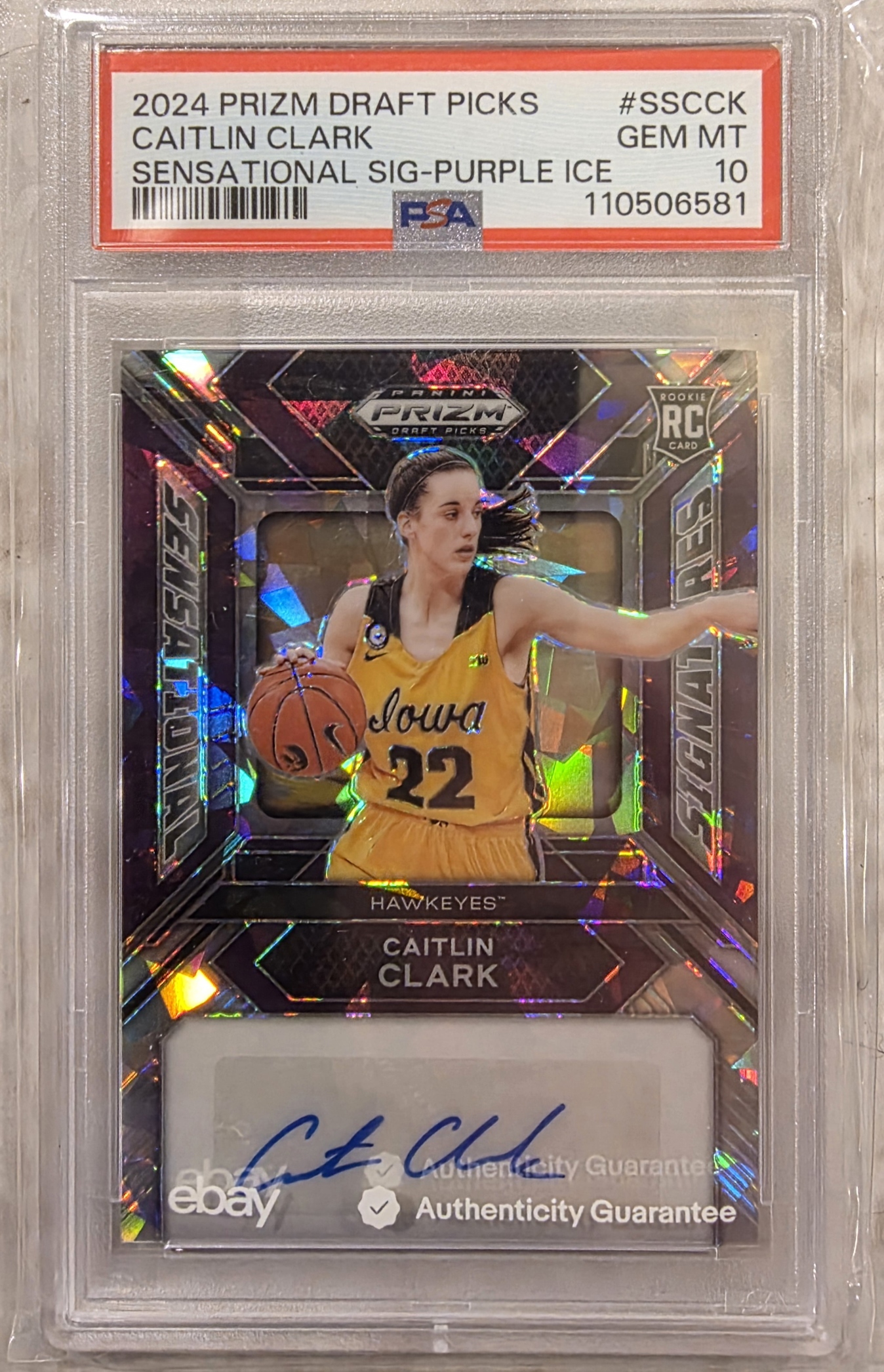 20261007_172223 2024 Prizm Draft Picks Caitlyn Clark Sensational Signature Purple Ice Auto RC PSA 10 - Image 1
